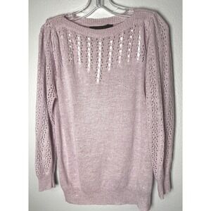 Women's Sweater M Purple 80's Cottagecore Soft Girl Lilac Ribbons Ramie